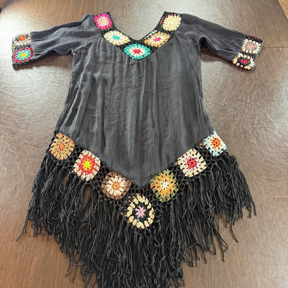 Chic Black Crochet Swim Coverup with Multicolor Accents